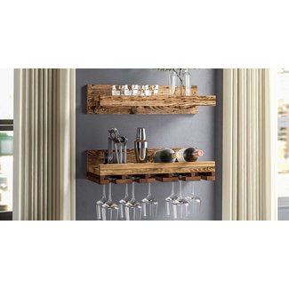 Bernon Rustic Wall Mounted Wine Glass Rack (Set of 2)