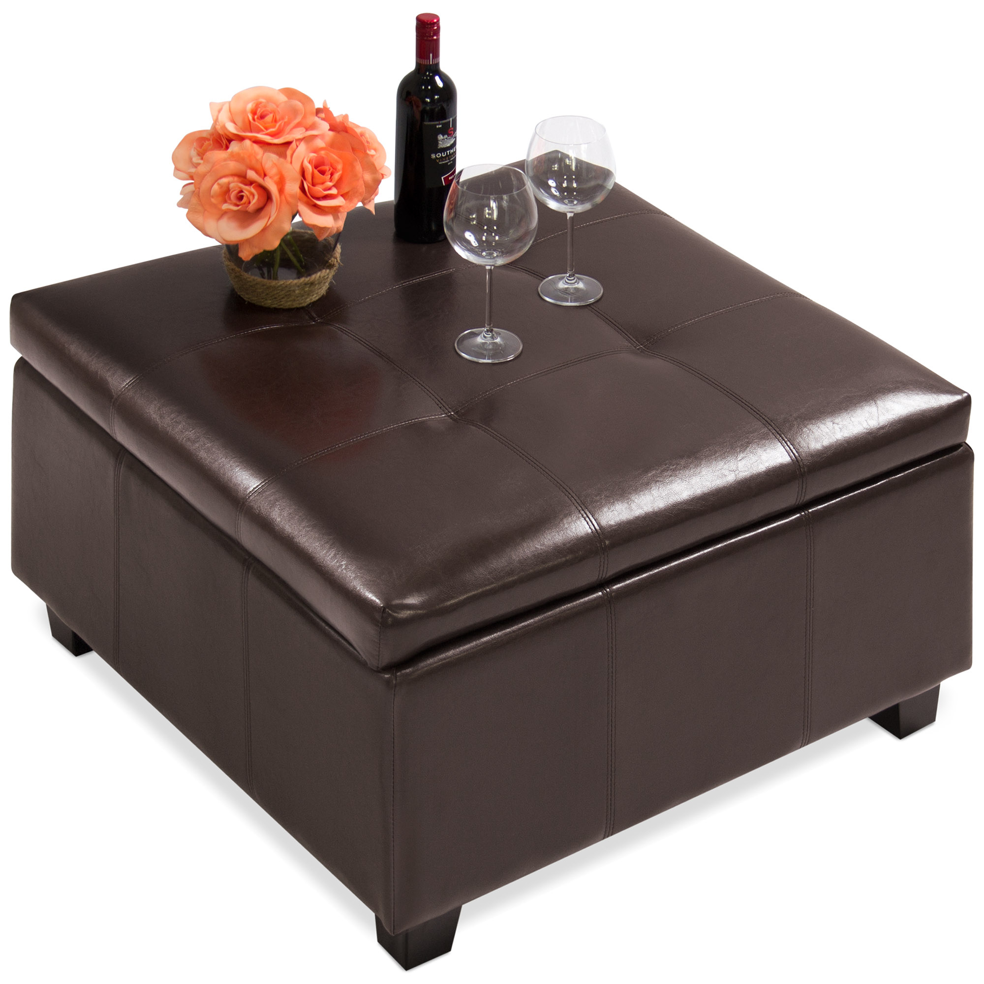 Square Leather Ottoman Coffee Table, Large Square Leather Ottoman With Storage