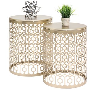 Best Choice Products Round Nesting Accent Tables, Geometric Detail Decorative Nightstands, Side, End Tables – Set of 2 – Gold