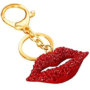 New Lipstick Lips Keychain with Black Rhinestones Key Ring Delicate Metal  Pendant Charms for Women Girl