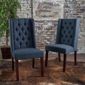 Billings Tufted Navy Blue Fabric Dining Chairs (Set of 2)