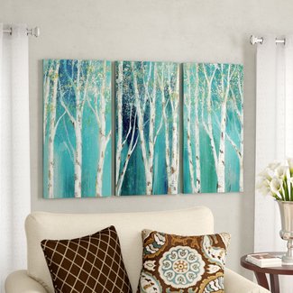 'Birch on Blue' Multi-Piece Image on Wrapped Canvas