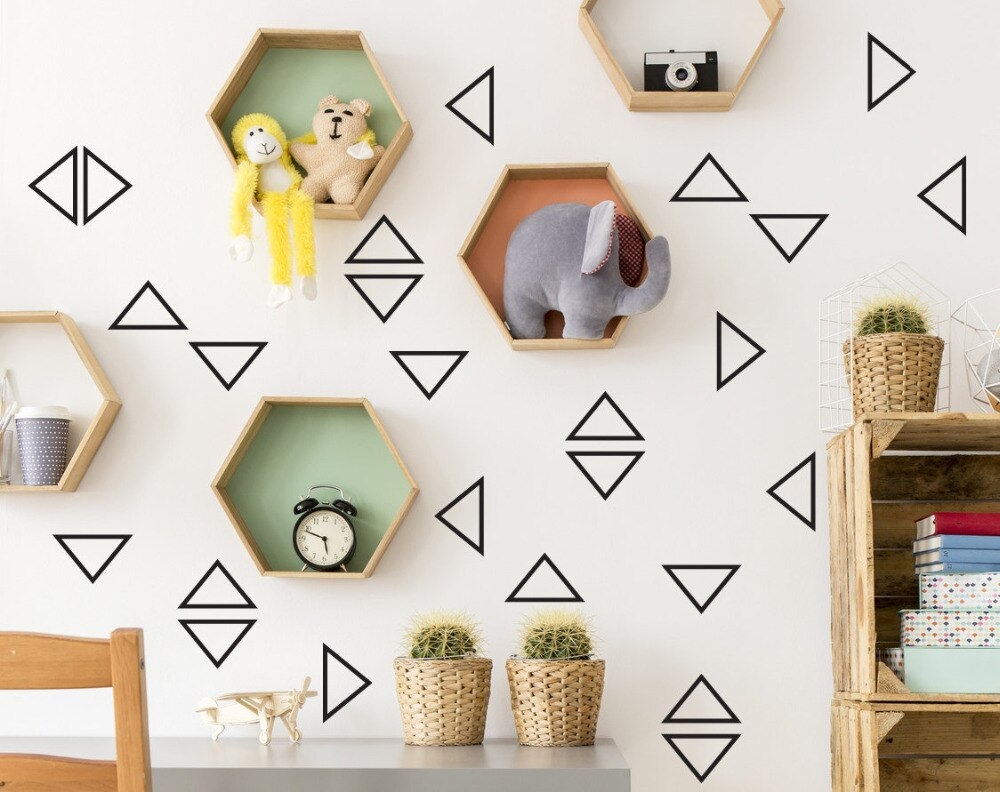 Black Outlined Triangle Wall Art Decals for Home Nursery and Children's Room - 48 pieces