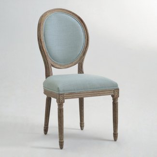 Blue Linen Paige Round Back Dining Chairs, Set of 2