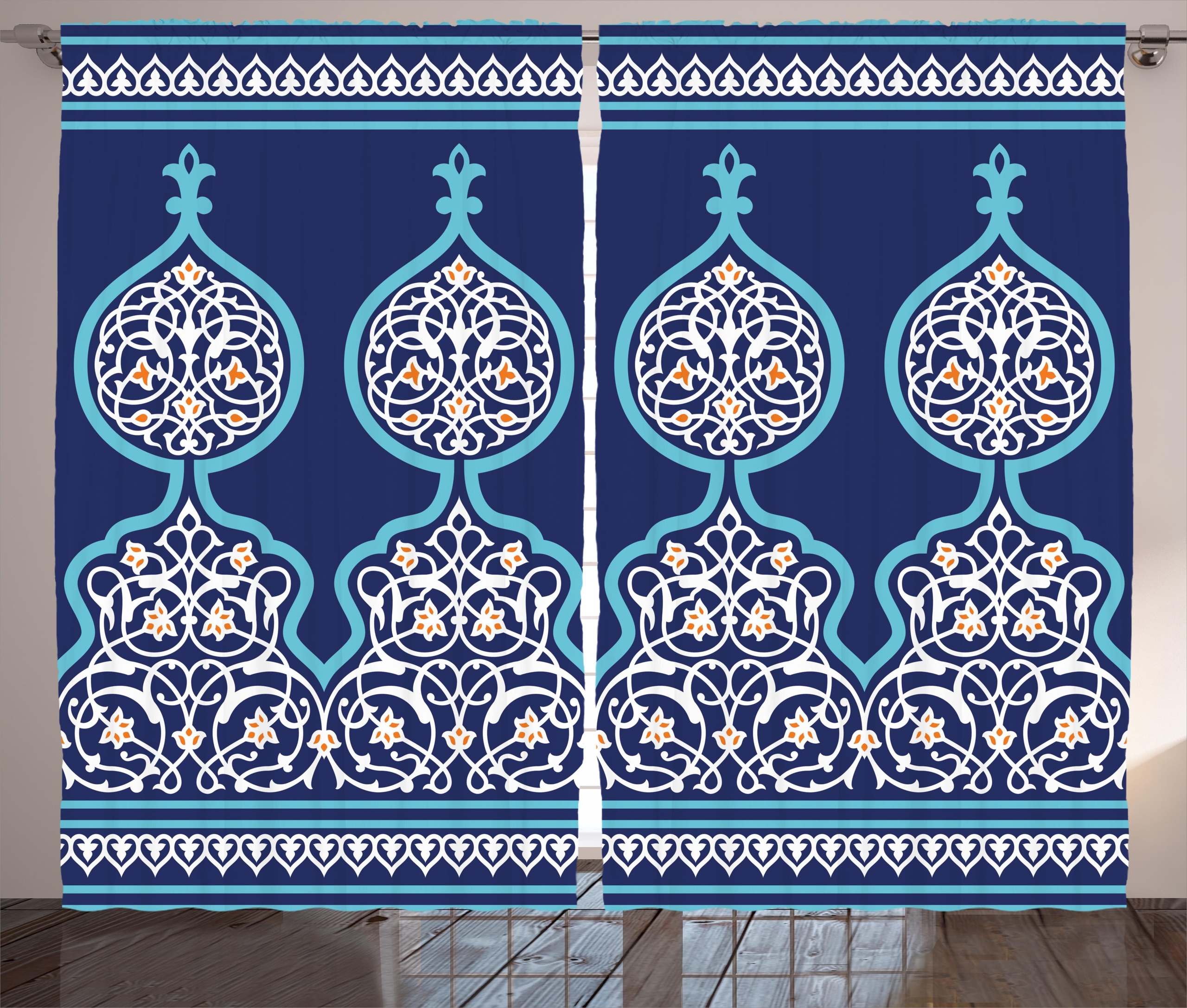 Briella Moroccan Bohemian Style Old Middle Eastern Turkish Figures Mystical Ornamental Image Print Graphic Print & Text Semi-Sheer Rod Pocket Curtain Panels (Set of 2)