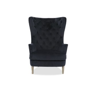Button-Tufted Wingback Velvet Accent Chair in Navy Blue ...
