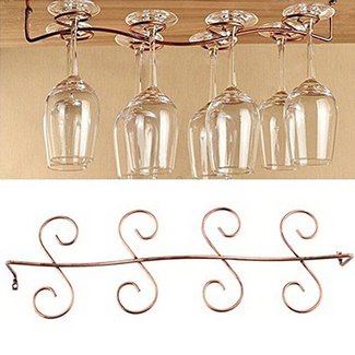 Buytra Under Cabinet Wine Glass Rack Stemware Holder for Home Bar, Bronze ¡
