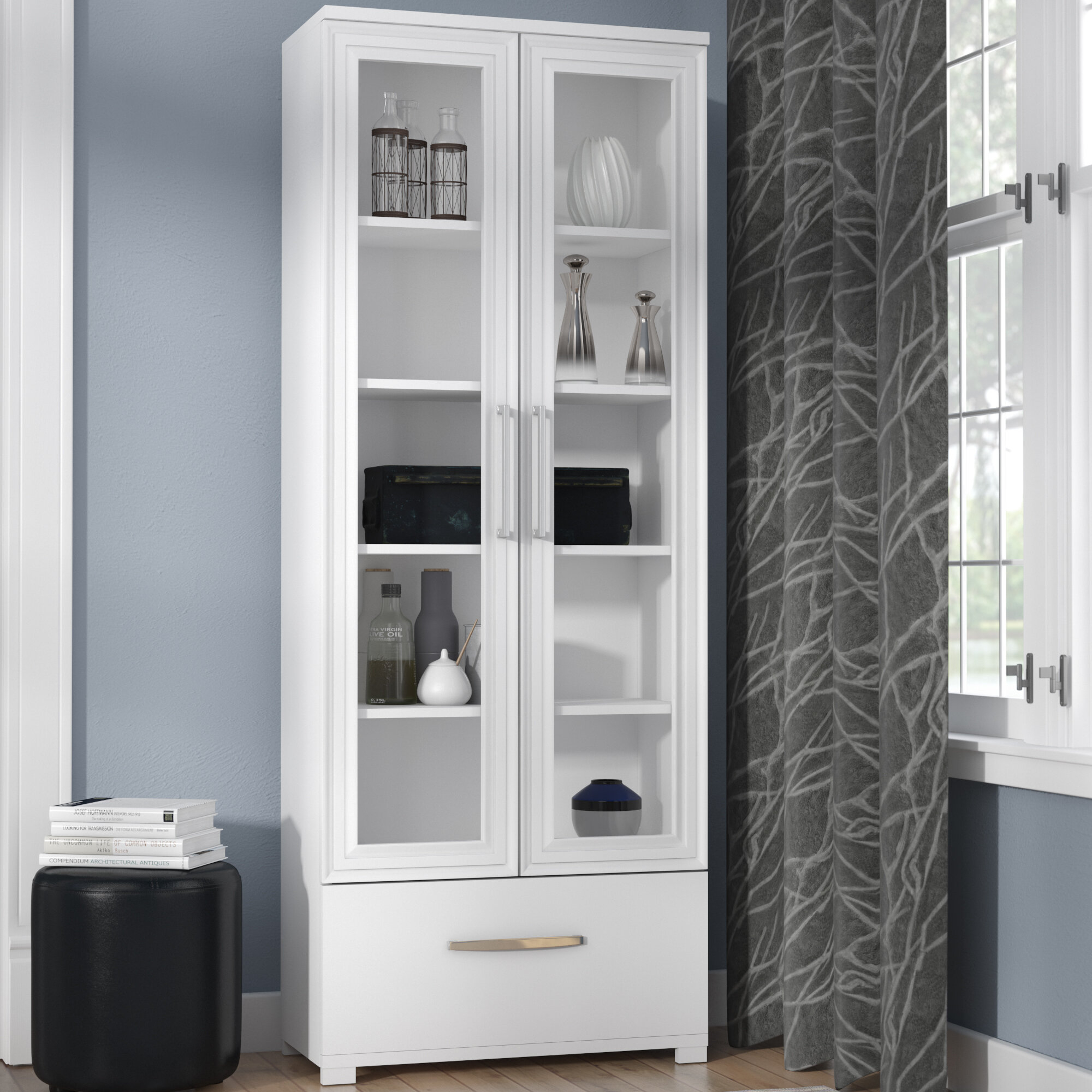 Bookcase With Glass Doors Visualhunt, Narrow White Bookcase With Glass Doors