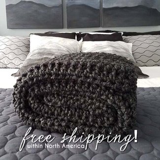 Charcoal Grey Crochet Blanket Wool Blanket Throw Blanket