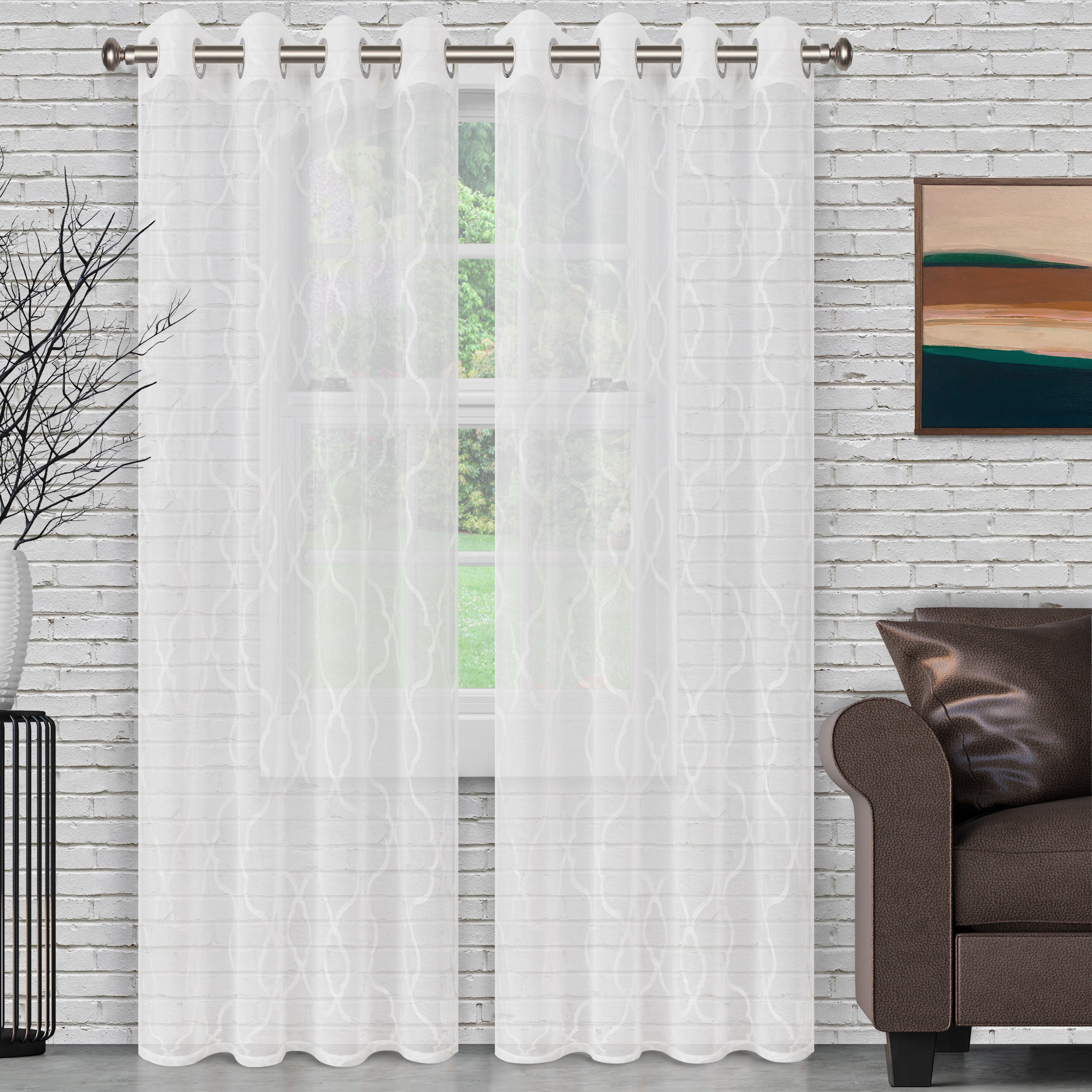 Chesterhill Lightweight Lattice Sheer Grommet Curtain Panels (Set of 2)