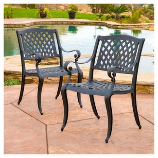 Christopher Knight Home 239070 Marietta Outdoor Cast Aluminum Dining Chairs, 2, Black