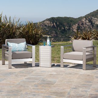Christopher Knight Home 300476 Crested Bay Outdoor Aluminum Patio Chairs with Side Table (Chat Set)(Khaki/Silver)