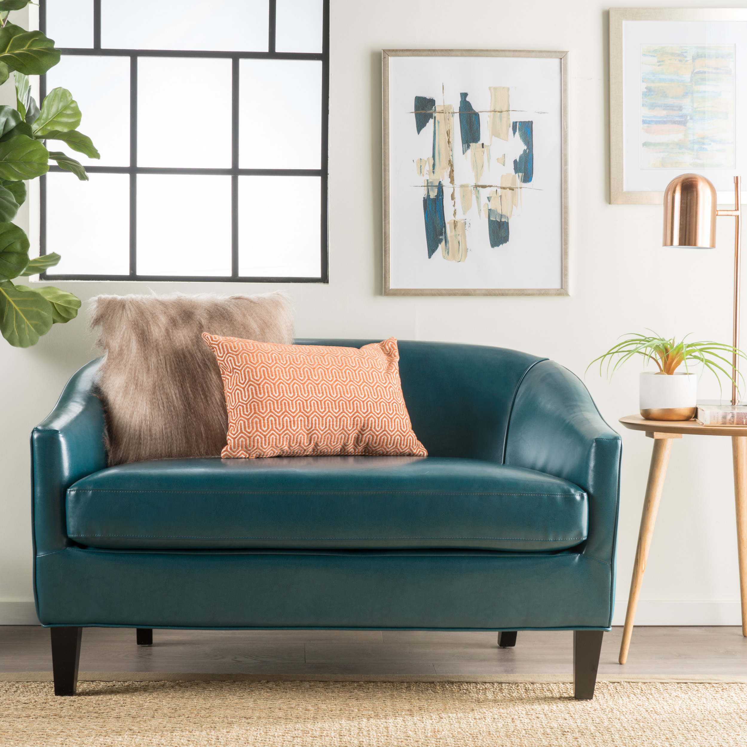 Christopher Knight Home 300589 Justine Leather Loveseat Teal