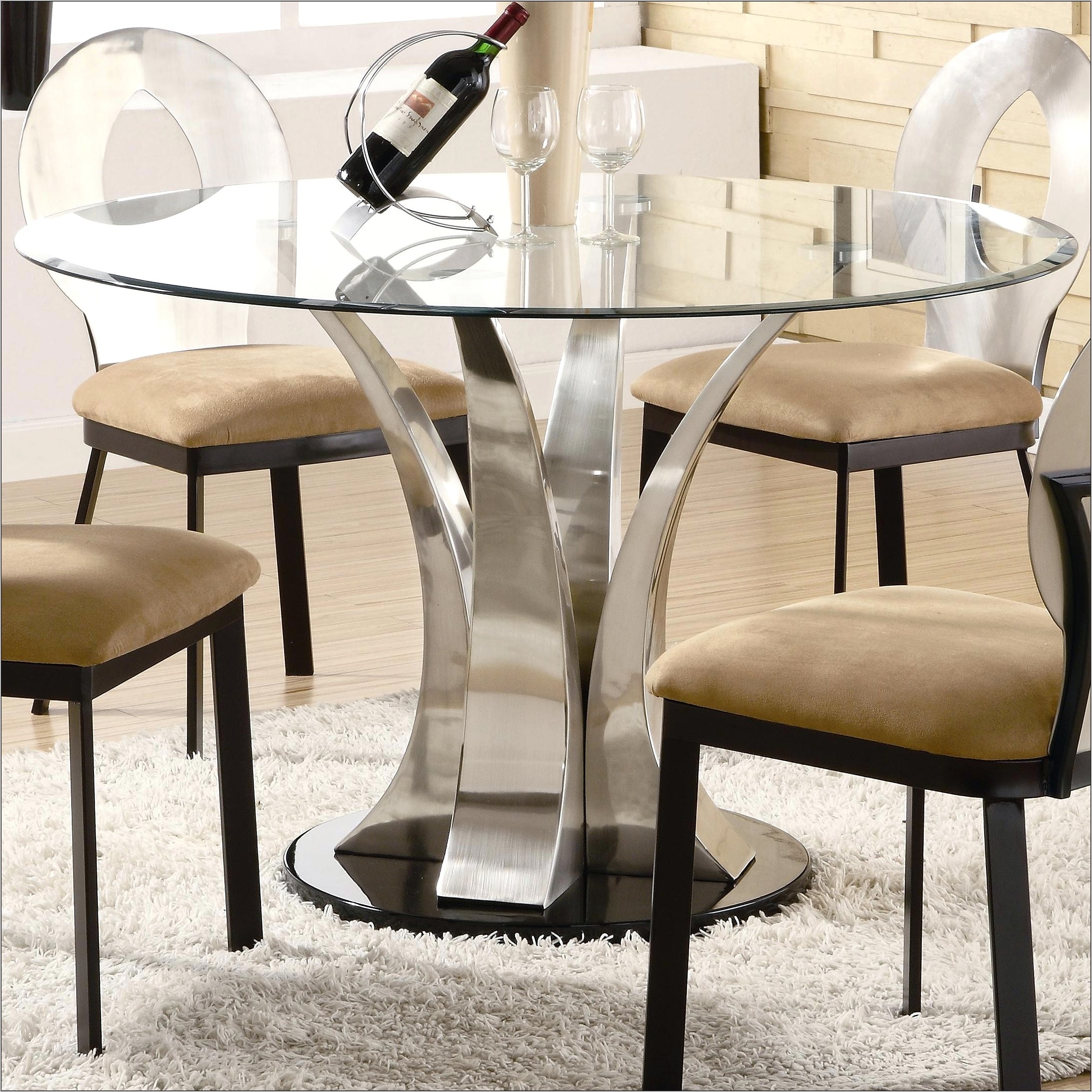 Circle Glass Table With Silver Steel Legs Combined With ...