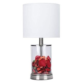 CO-Z Cylinder Fillable Table Lamp with Clear Glass and Steel Base, 18'' Modern Desk Lamp, Accent Lamp, Glass Base White Table Lamp for Bedroom, Living Room, UL Certificate.