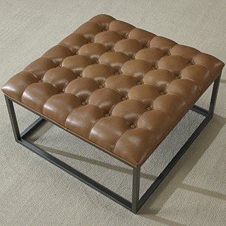 Coffee Table Ottoman Modern Button Tufted Leather Chair Footstool