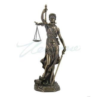Cold Cast Bronze Cardinal Virtues Our Lady of Justice Statue Figurine, 11 3/4 Inch