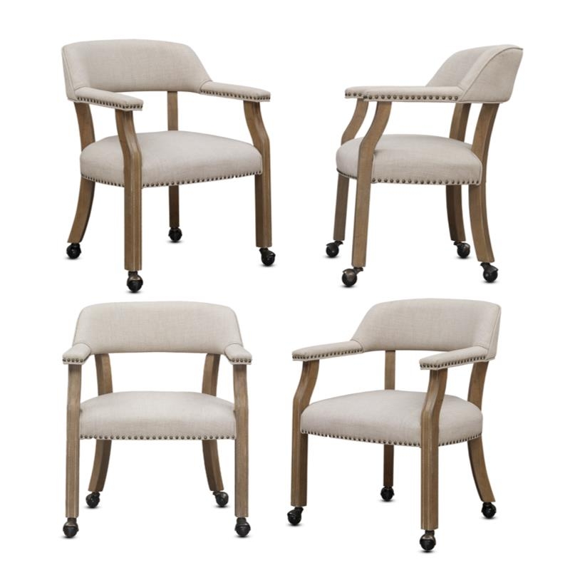 Set Of 4 Kitchen Chairs With Casters, Kitchen Chairs With Wheels And Armrests