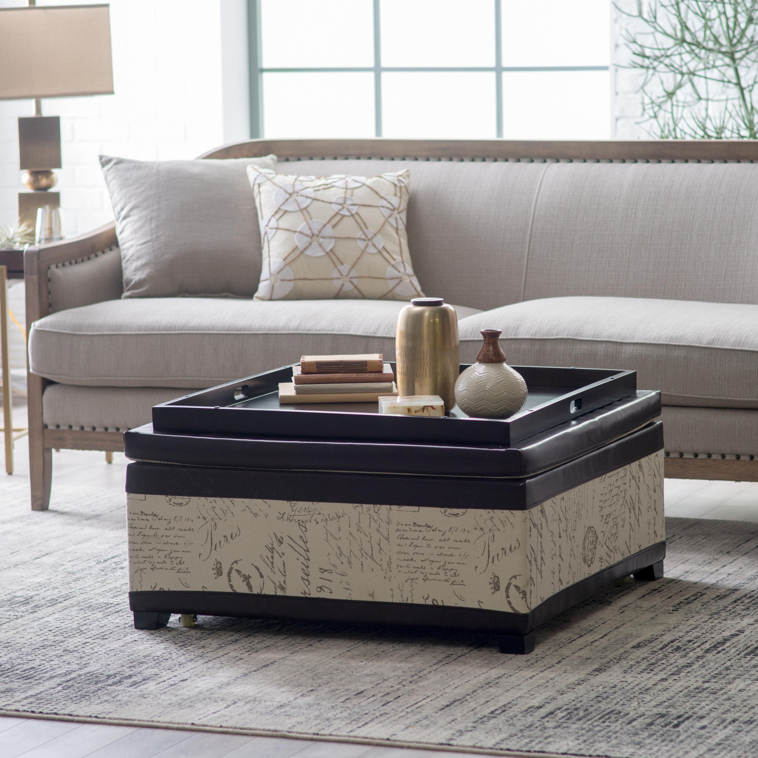 Square Leather Ottoman Coffee Table, Square Leather Ottoman With Storage