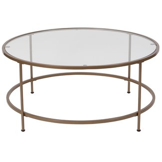Contemporary Tempered Glass Coffee Table with Matte Gold Frame - Includes Modhaus Living Pen