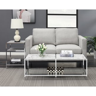 Convenience Concepts 134582WM Coffee Table Faux White Marble/Glass/Chrome Frame