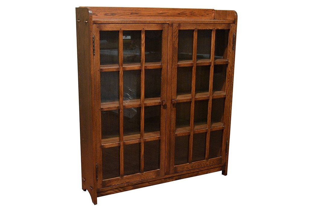 Crafters and Weavers Mission Oak Bookcase with 2 Glass Doors