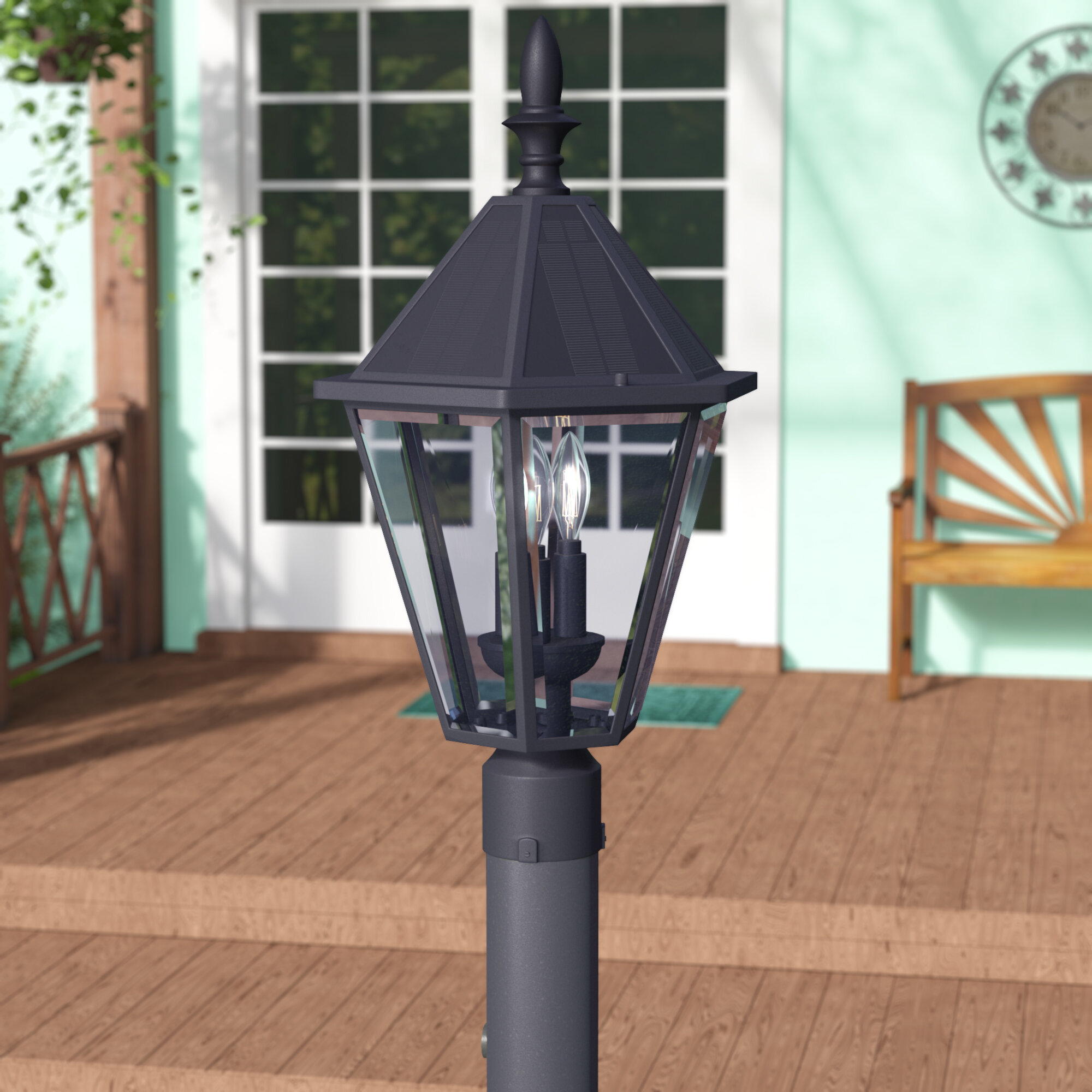 LED Solar Powered 5ft Traditional Garden Lamp Post Lamppost Decor Lantern Z4P9 