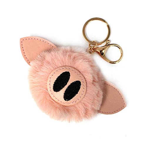 Cute Pig Faux Fur Pom Pom Keychain Handbag Purse Plush Holder Keyring