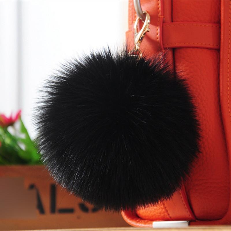 Dikoaina 2 Pieces Faux Fur Pom Pom Keychain Gold Ring Bag Charm Fluffy Fur Ball