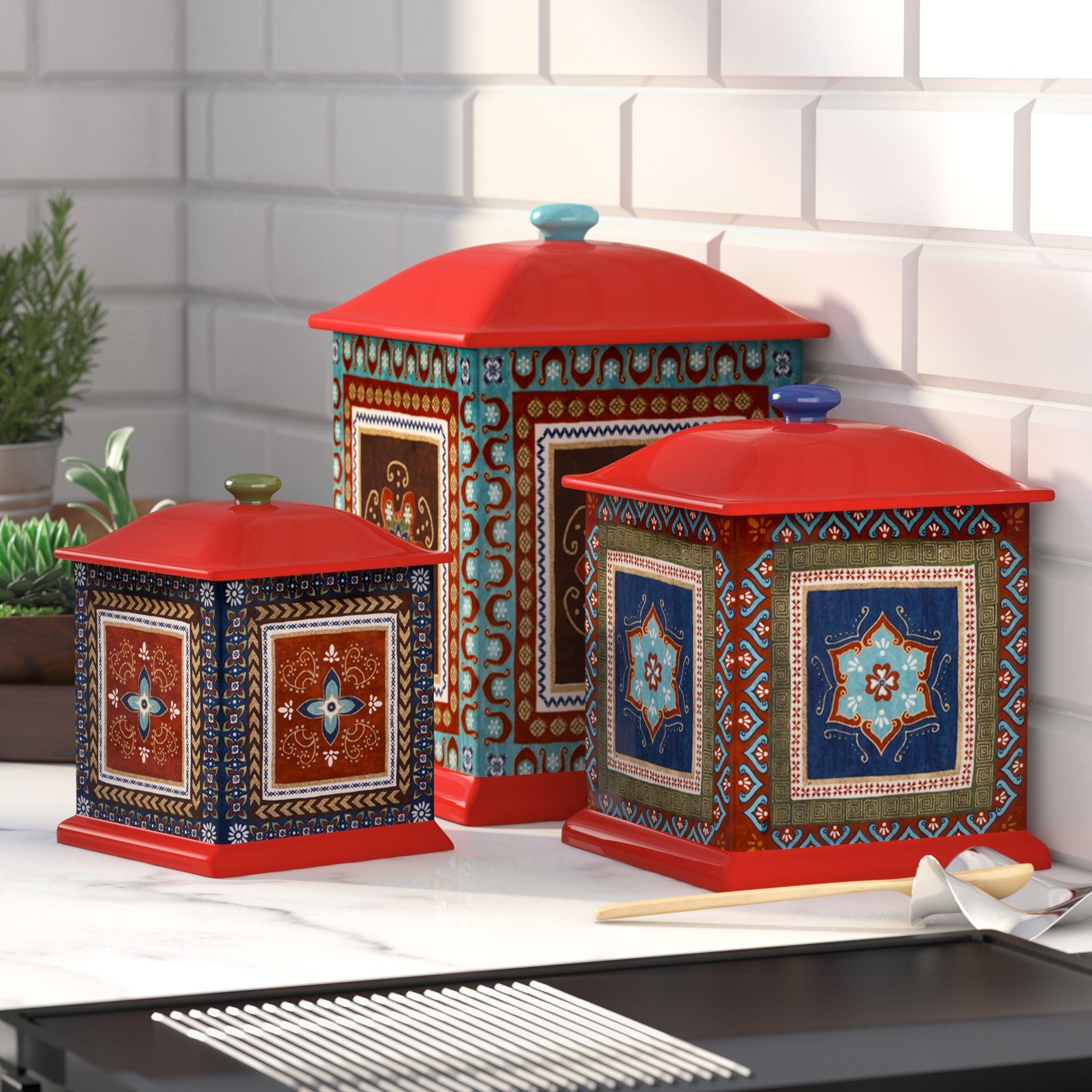 Eastern Style Square Ceramic Canisters 