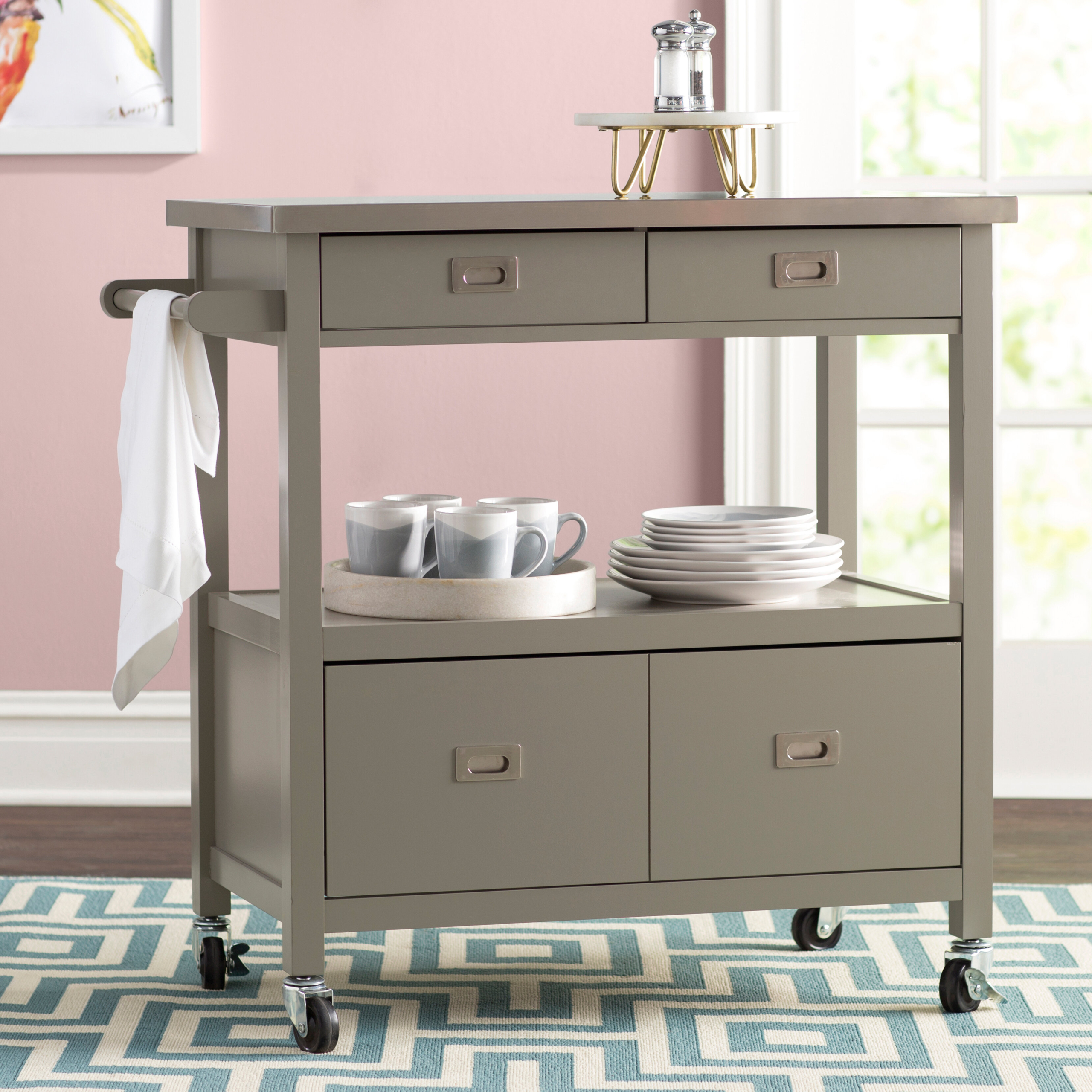 Eira Kitchen Island with Stainless Steel Top