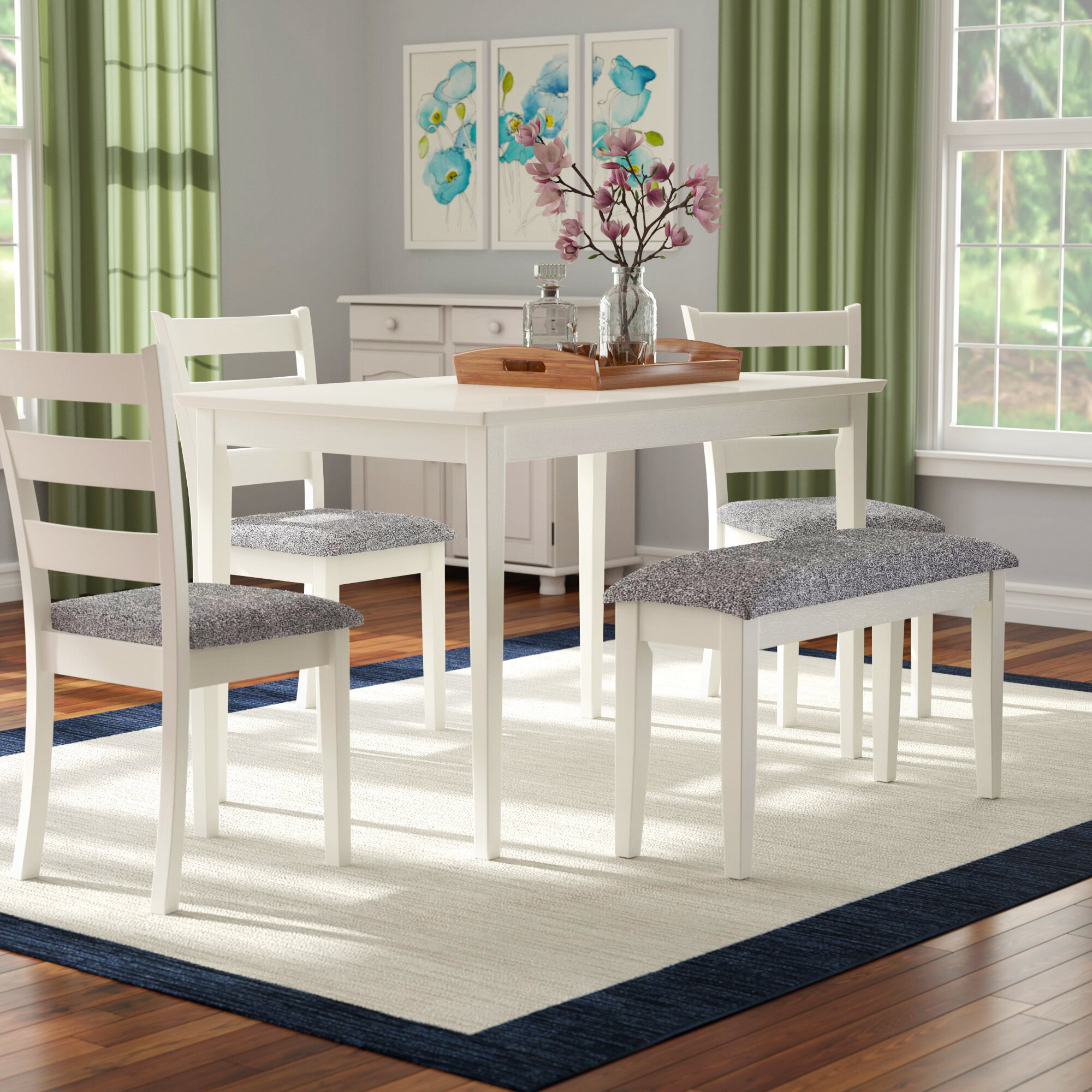 White Kitchen Table Set : Willow Distressed White Rectangular Counter