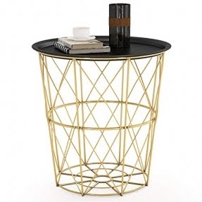 End Table Metal, Tribesigns Modern Sofa Side Table with Storage Basket & Removable Tray, Rounded Coffee Table for Living Room, Leisure Area and Bedroom