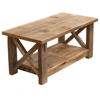 Farmhouse coffee table X made from reclaimed wood