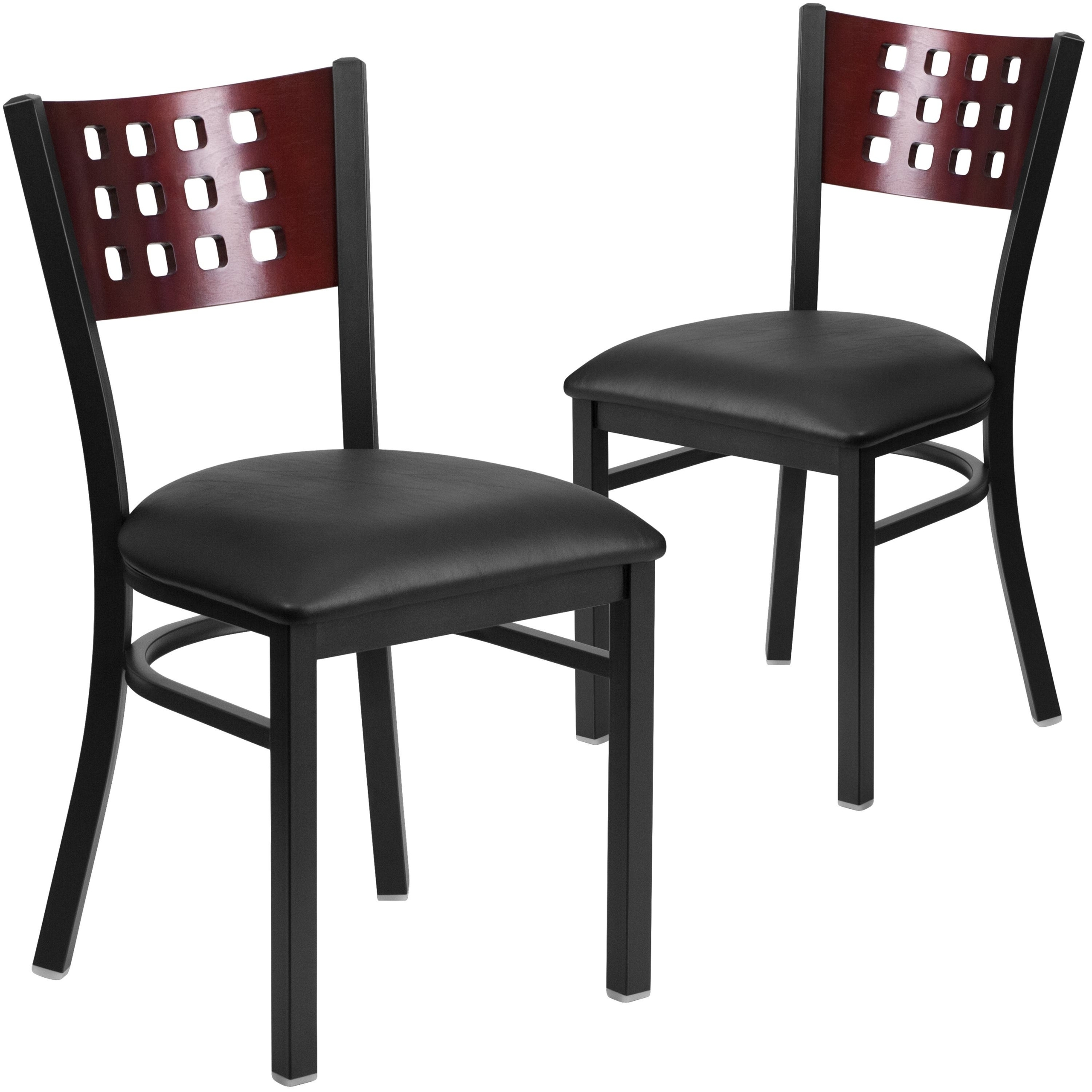 Flash Furniture Hercules Series Black 4 Square Back Metal Restaurant Chair - Mahogany Wood Back, Vinyl Seat
