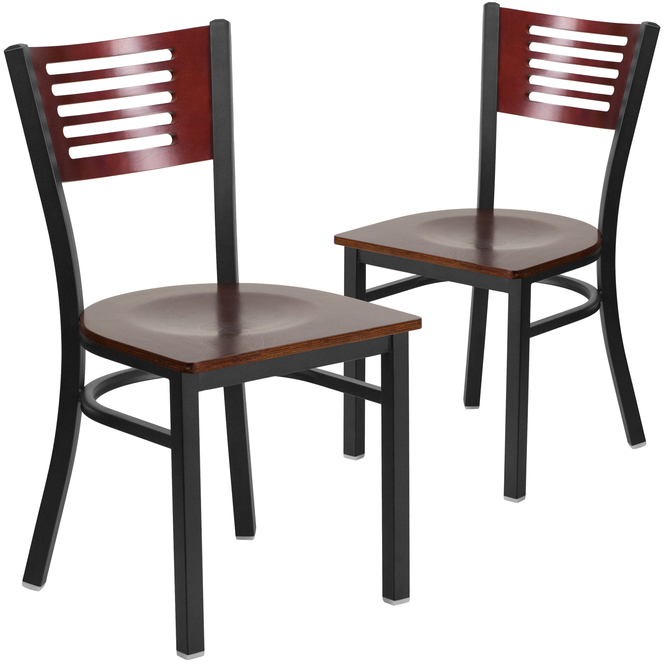 Flash Furniture Hercules Series Black Slat Back Metal Restaurant Chair - Mahogany Wood Back, Vinyl Seat