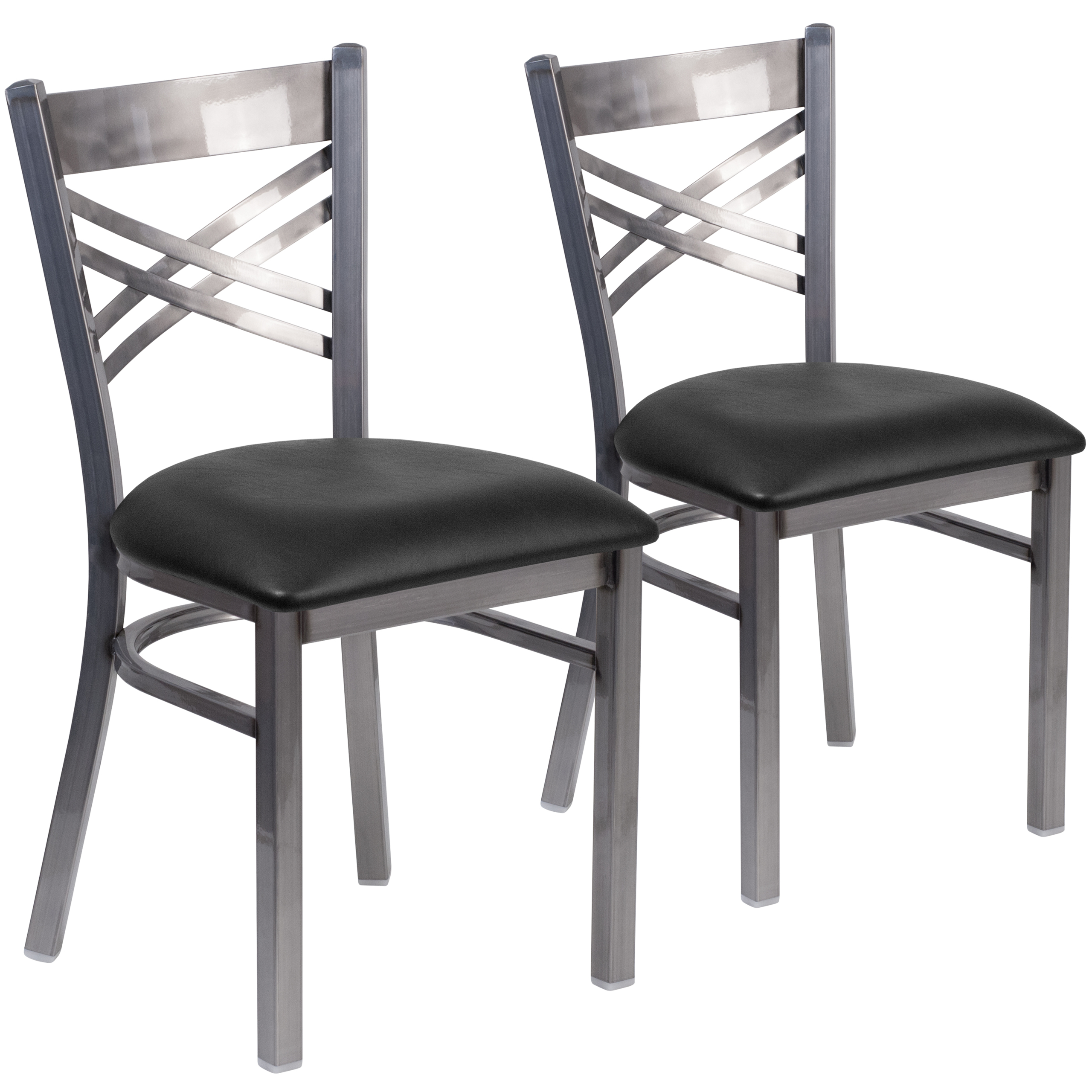 Flash Furniture Hercules Series Clear Coated ''X'' Back Metal Restaurant Chair - Vinyl Seat
