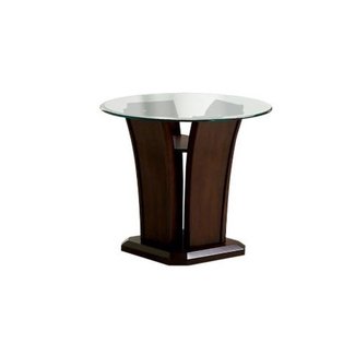 Furniture of America Veretta End Table with 10mm Beveled Glass Top, Dark Cherry Finish