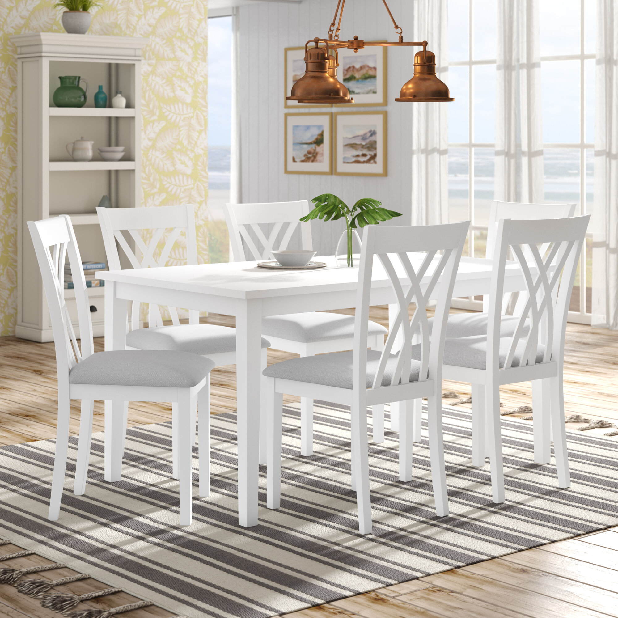 White wood dining online table set