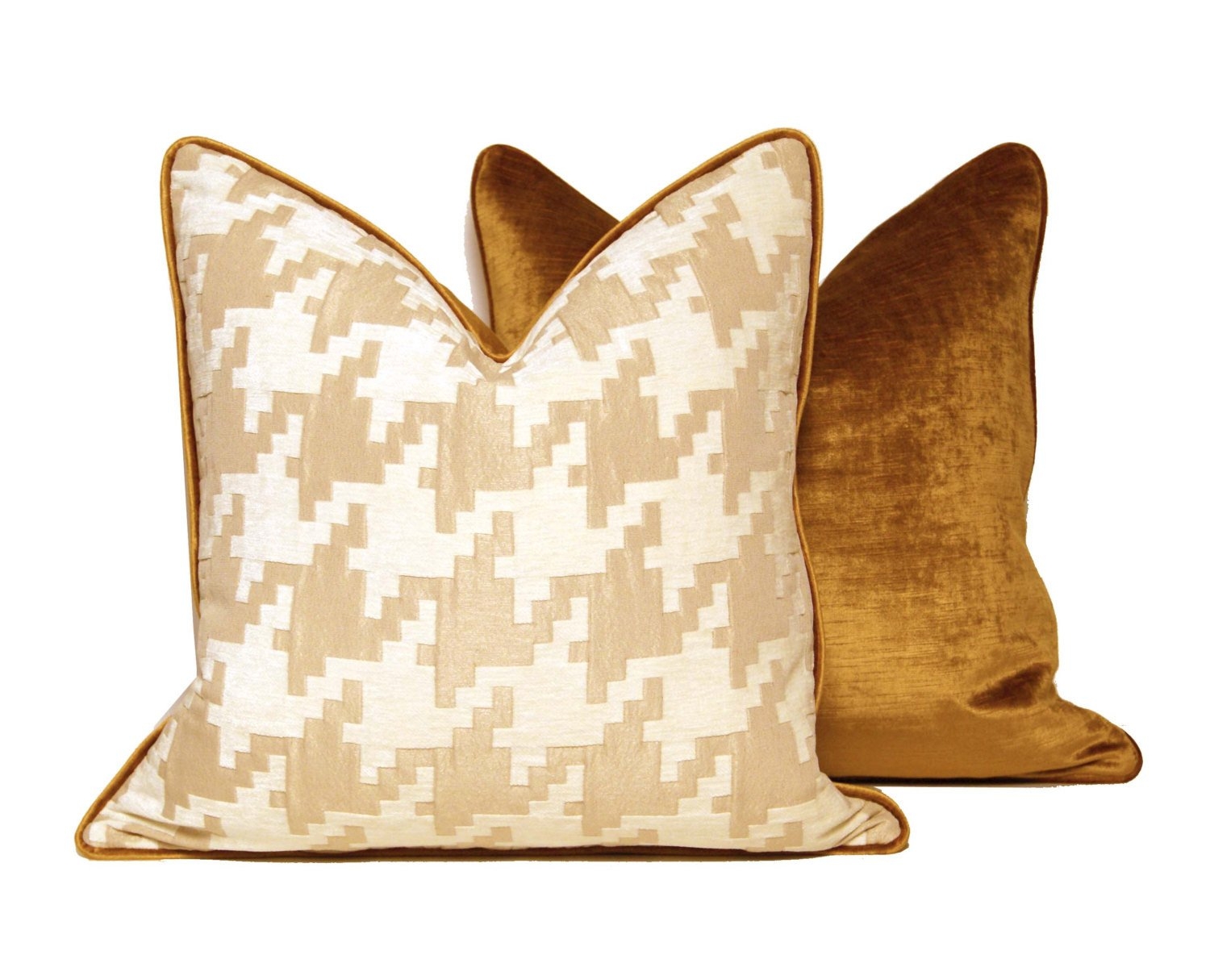Gold Velvet Houndstooth Throw Pillow