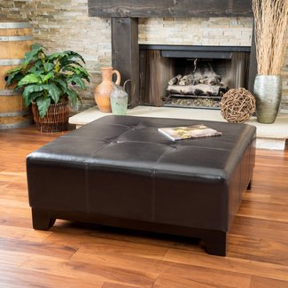 Great Deal Furniture Avalon Espresso Brown Leather Ottoman Coffee Table