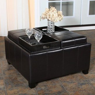 Great Deal Furniture Harley Leather Espresso Tray Top Storage Ottoman