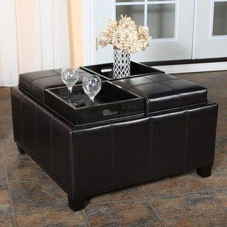 Great Deal Furniture Harley Leather Espresso Tray Top Storage Ottoman