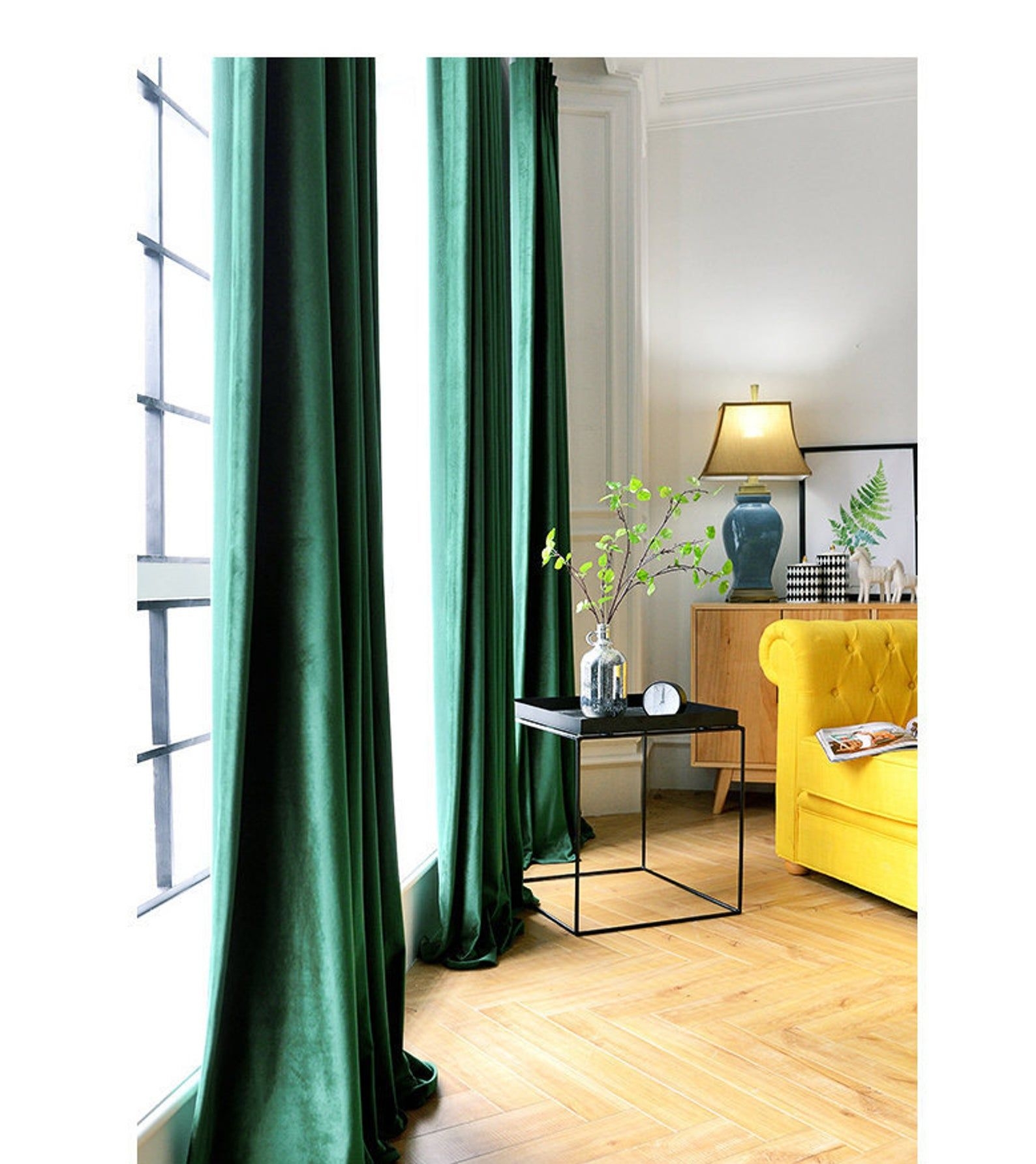 Green velvet drapes | Etsy