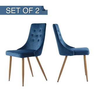 GreenForest Velvet Dining Chairs Set of 2, Mid-Century Modern Kitchen Chairs High Back Upholstered Leisure Side Chairs, Navy Blue
