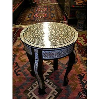 Handcrafted Egyptian Moroccan Mother of Pearl Inlay Wood Coffee Round Table