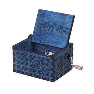 Harry Potter Music Box Hand Crank Musical Box Carved Wooden,Play The Thame Song of Harry Potter,Blue