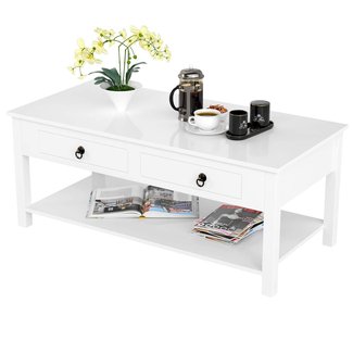 HOMECHO Coffee Table Sofa Table with 2 Bidirectional Drawer and Storage Shelf for Living Room White Color HMD-018