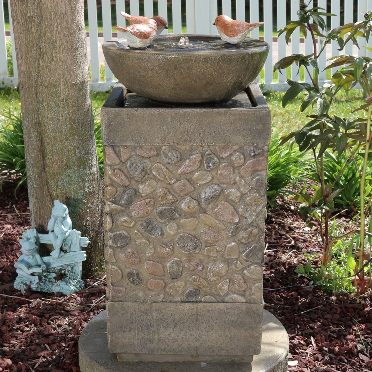 Ike 3 Bathing Birds Outdoor Water Fountain Lighted Birdbath