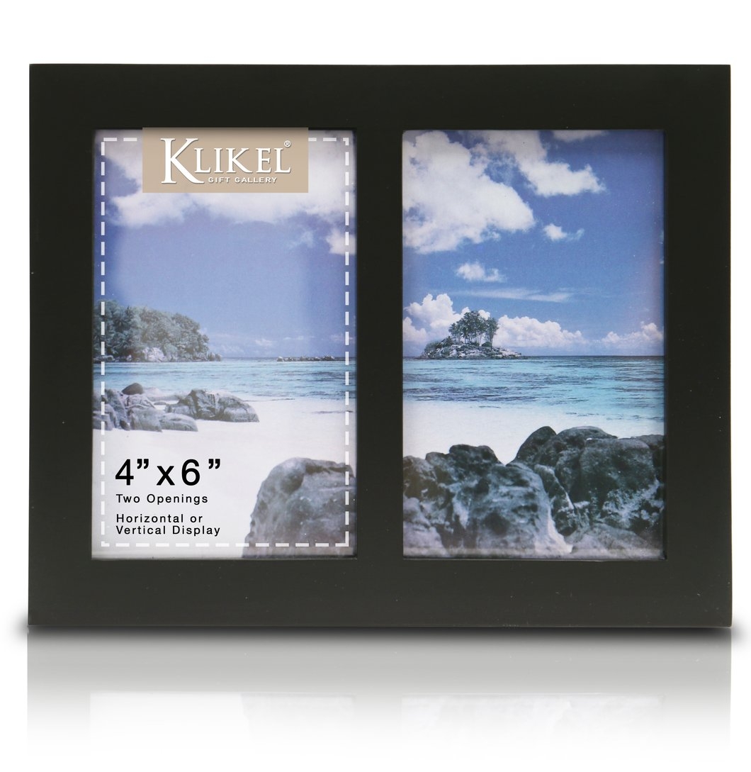 Klikel Photo Collage Frame | Black Wooden Wall Frame | 2 Openings – 4x6 Pictures | Decorative Family Picture Frame